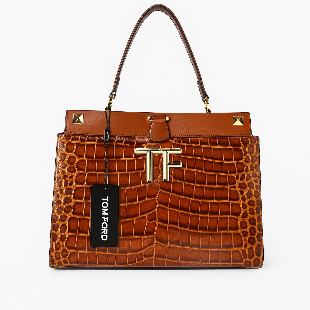 Tom Ford 'TF' Croc-Embossed Top Handle Bag